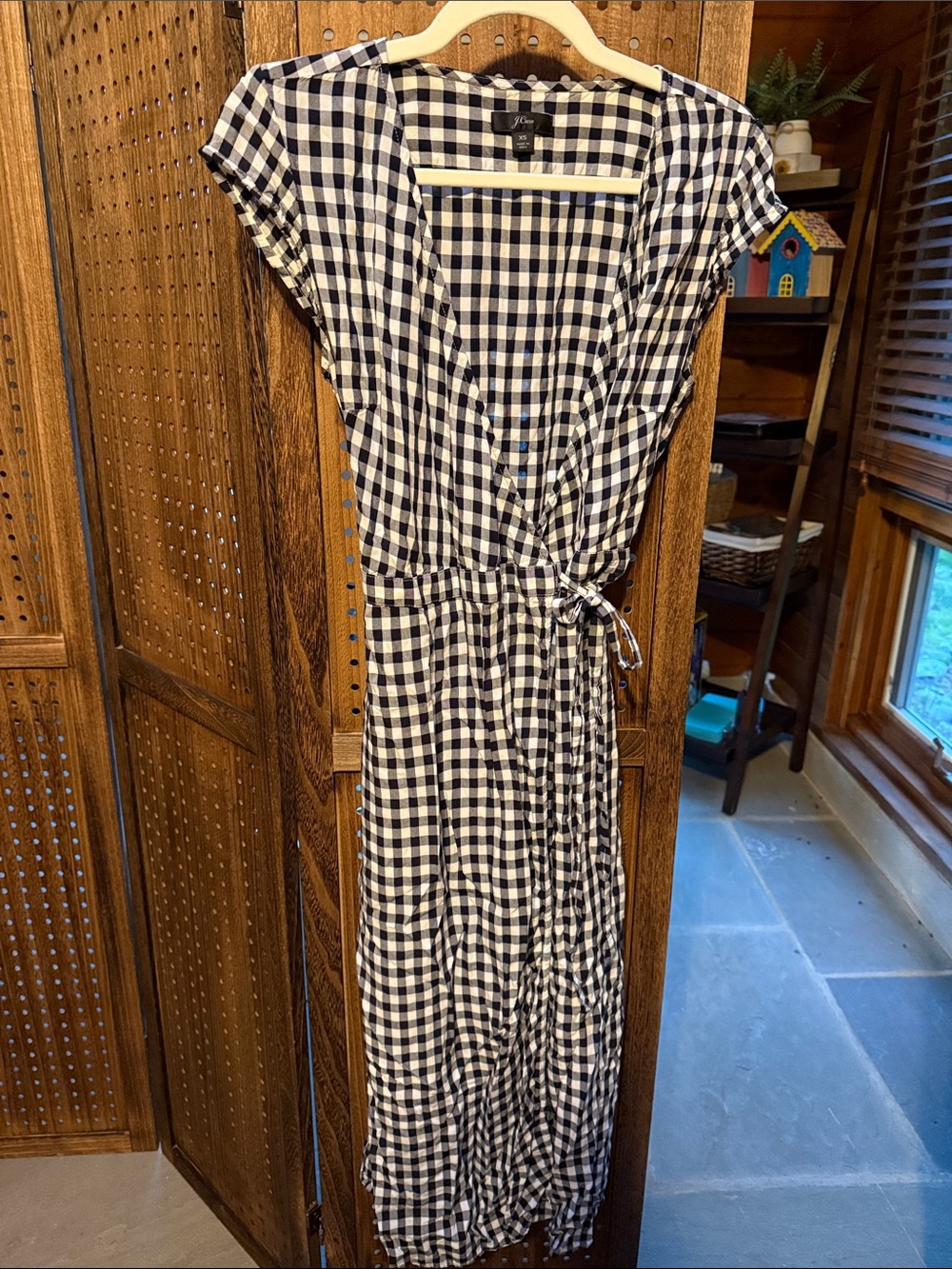 J. Crew Navy & White Gingham Maxi Wrap Dress